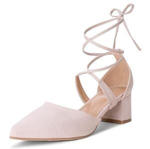 NEW Heel The World Women's Nude Pointed Toe Lace Up Low Block Heels Size 11
